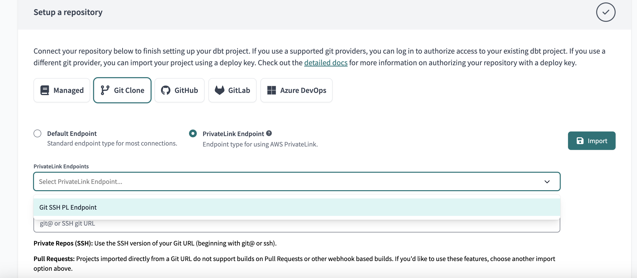 Configuring a new git integration with PrivateLink Configuring a new git integration with PrivateLink